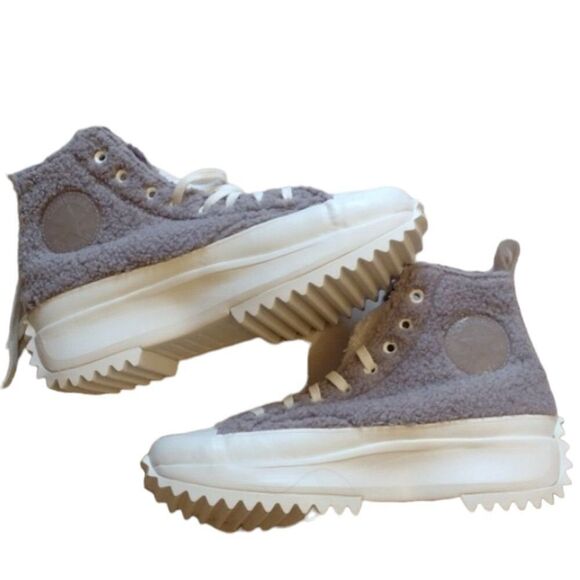 Converse Sherpa Run Star Sneaker Hike High Top Vapor Mauve grey fuzzy 8 - Picture 1 of 11
